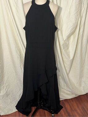 Mushare NWT XXL Black High Neck Hi-Low Ruffle Maxi Dress Formal Evening